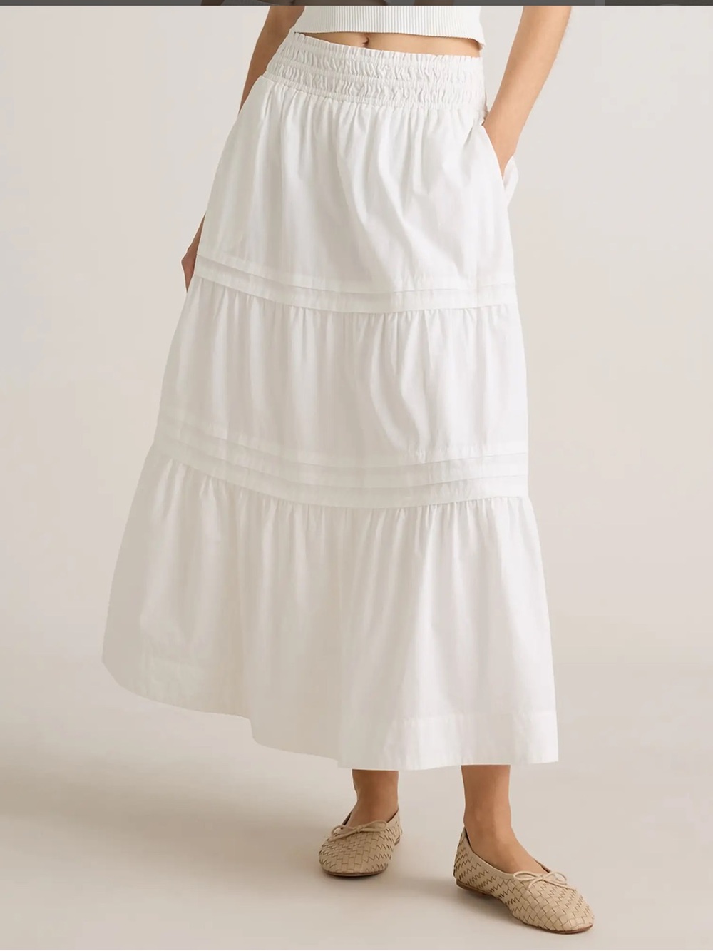 Quince White Poplin Tiered Maxi Skirt NWOT
